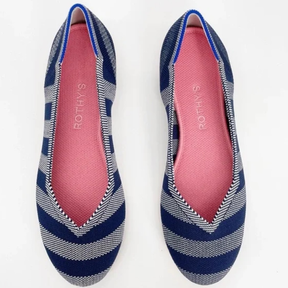 Rothy’s The Flat Round Toe Riviera Big Stripe Ballet Shoes